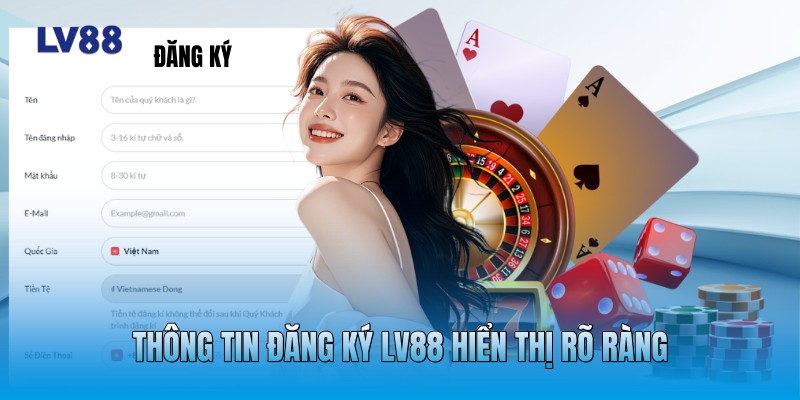 Thông tin đăng ký LV88 hiển thị rõ ràng Thông tin đăng ký LV88 hiển thị rõ ràng
